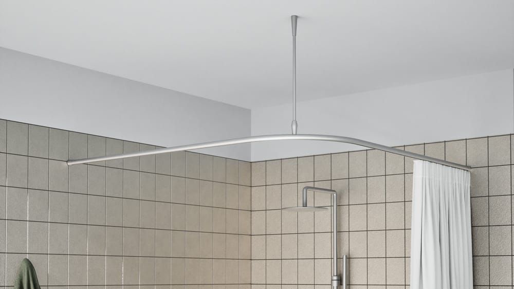L-Form Duschstangen System rund nach Maß online kaufen – mit Vorhang in Aluminium