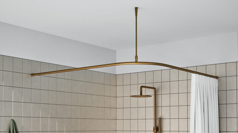 L-Form Duschstangen System rund nach Maß online kaufen – mit Vorhang in Messing