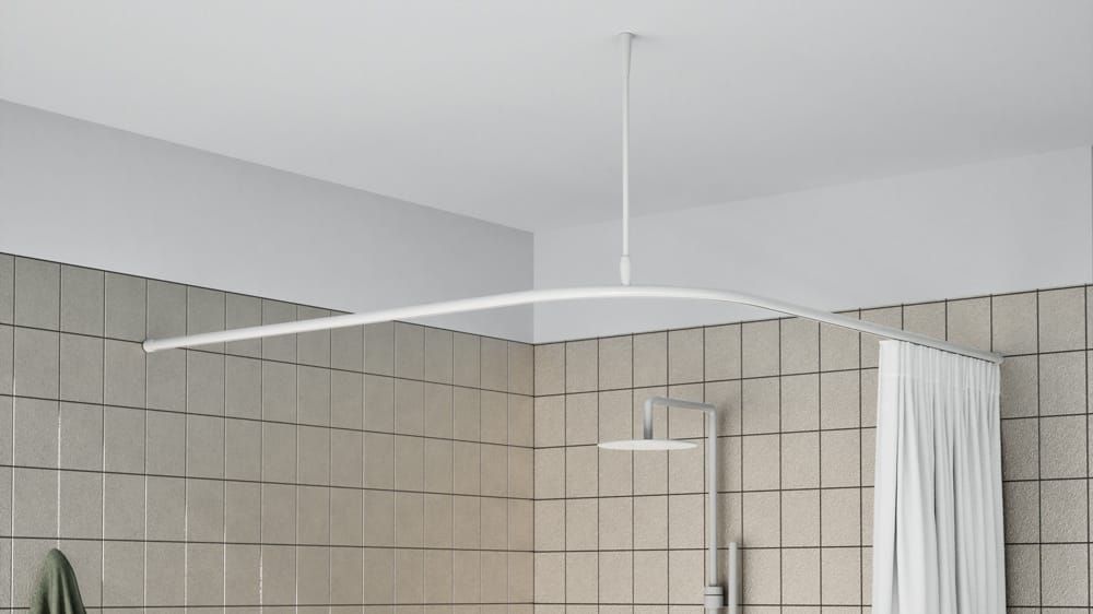 L-Form Duschstangen System rund nach Maß online kaufen – mit Vorhang in Weiß