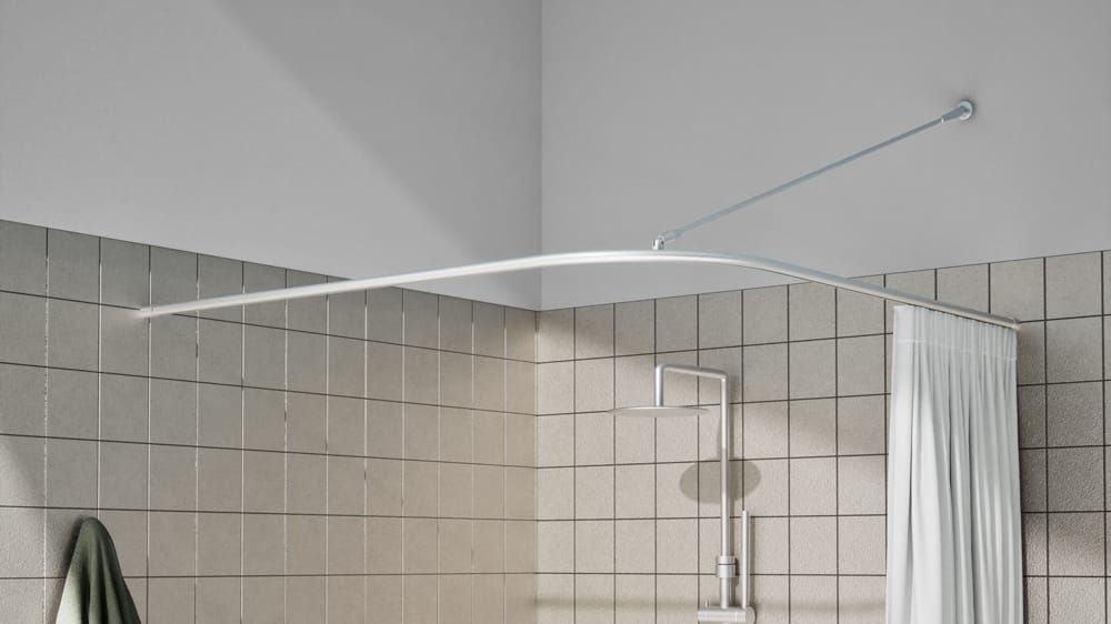 L-Form Duschstangen System rund nach Maß online kaufen – mit Vorhang in Aluminium