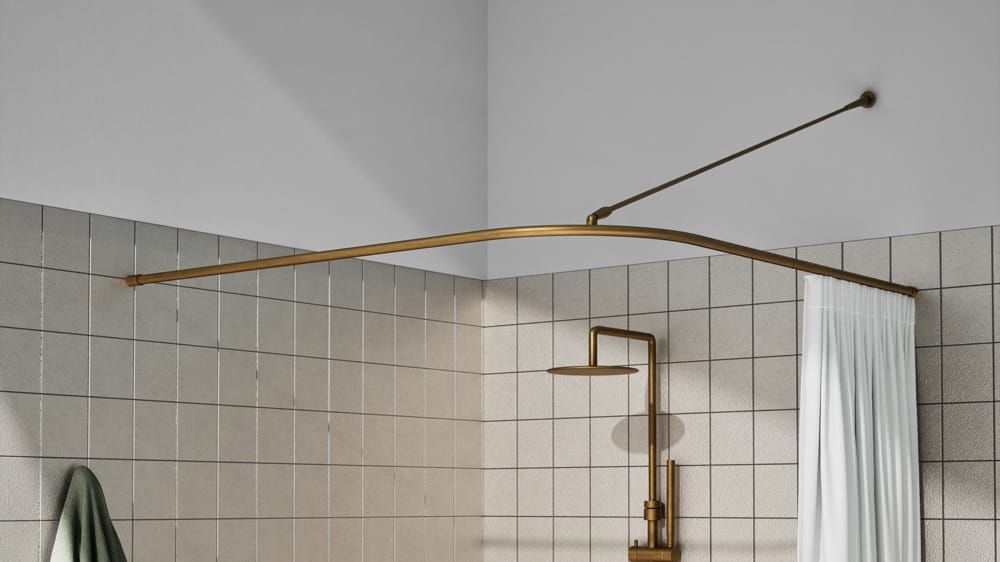 L-Form Duschstangen System rund nach Maß online kaufen – mit Vorhang in Messing
