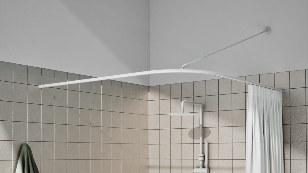 L-Form Duschstangen System rund nach Maß online kaufen – mit Vorhang in Weiß