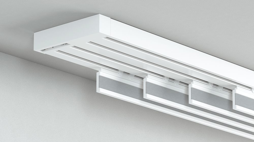 Flächenvorhangschiene mit Schleuderzug 4-läufig – in Weiß