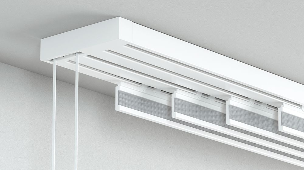 Flächenvorhangschiene mit Schnurzug 4-läufig nach Maß – in Weiß