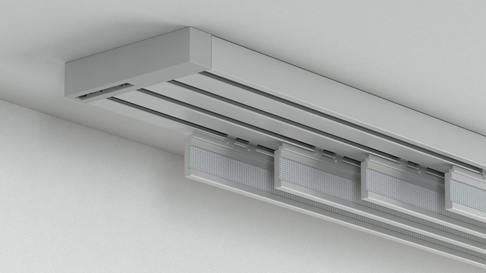 Flächenvorhangschiene mit Schleuderzug 4-läufig – in Aluminium