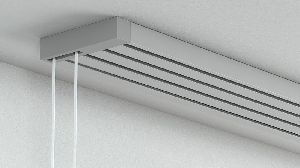 Flächenvorhangschiene mit Schnurzug 4-läufig nach Maß – in Aluminium