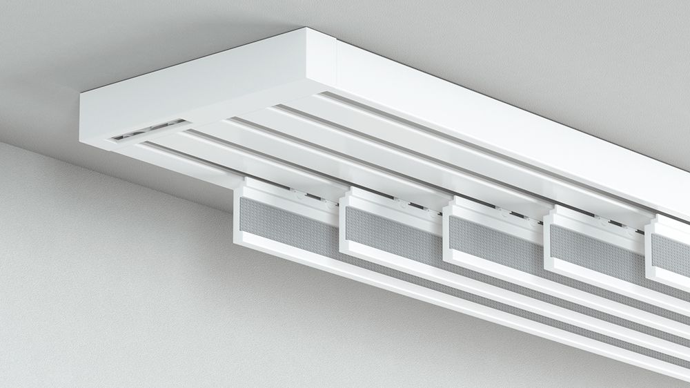 Flächenvorhangschiene mit Schleuderzug 5-läufig – in Weiß