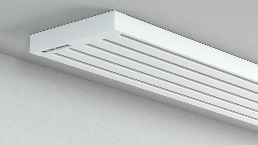 Flächenvorhangschiene mit Schleuderzug 5-läufig – in Weiß