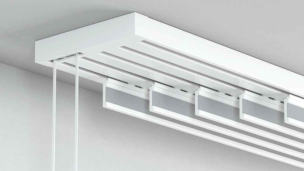 Flächenvorhangschiene mit Schnurzug 5-läufig nach Maß – in Weiß