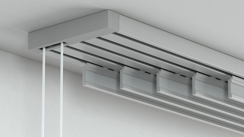 Flächenvorhangschiene mit Schnurzug 5-läufig nach Maß – in Aluminium