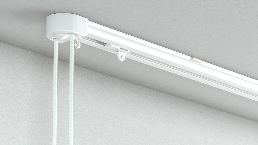 1-läufige Vorhang Schnurzugschiene eckig Modell 505 – in Weiß