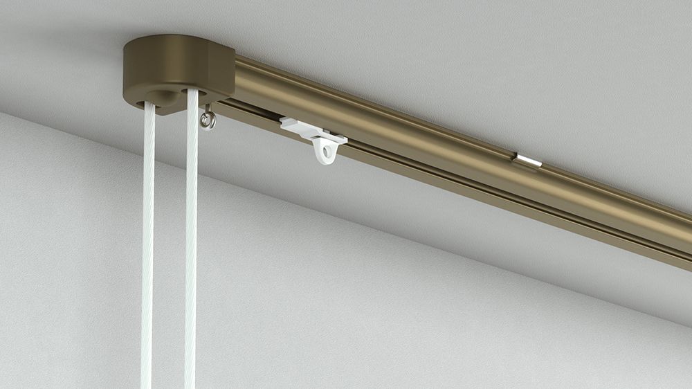 1-läufige Vorhang Schnurzugschiene eckig Modell 505 – in Grau