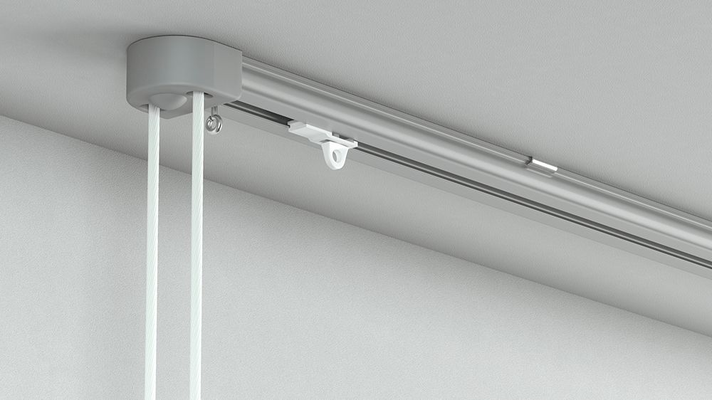 1-läufige Vorhang Schnurzugschiene eckig Modell 505 – in Aluminium