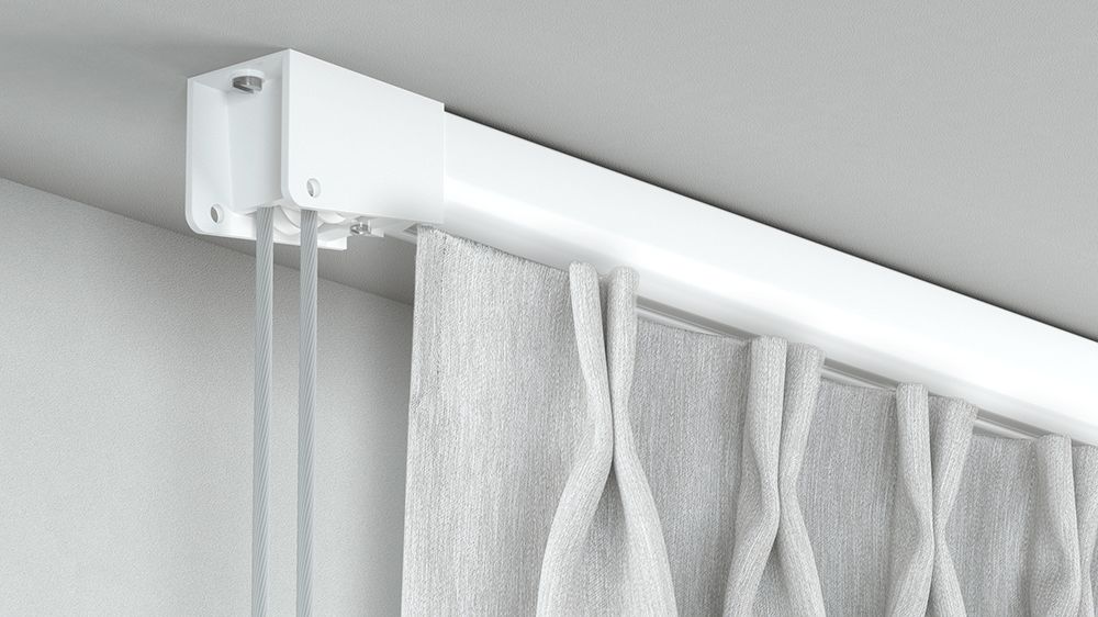 1-läufige Schnurzugschiene Gardine halbrund Modell 510 – mit Vorhang in Weiß