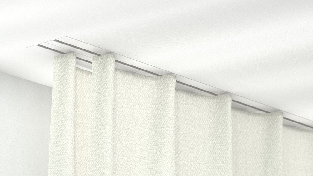 1-läufige Unterputz Gardinenschiene für Verdunkelungsvorhänge – in Weiß