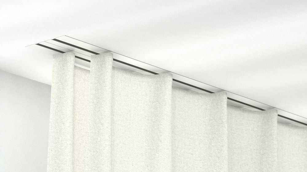 1-läufige Unterputz Gardinenschiene für Verdunkelungsvorhänge – in Aluminium