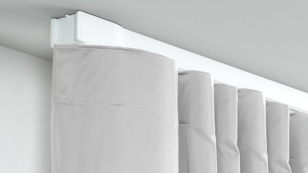 Elektroschiene 1-läufig - Vorhangschiene elektrisch nach Maß – mit Vorhang in Weiß