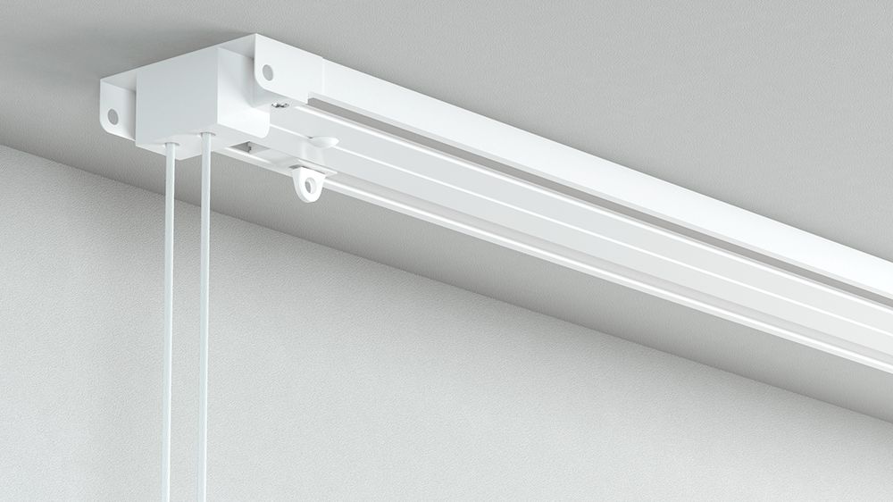 1-läufige Gardinenschiene mit Schnurzug eckig &amp; flach – in Weiß