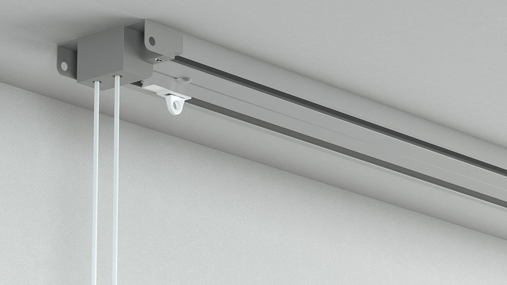 1-läufige Gardinenschiene mit Schnurzug eckig &amp; flach – in Aluminium