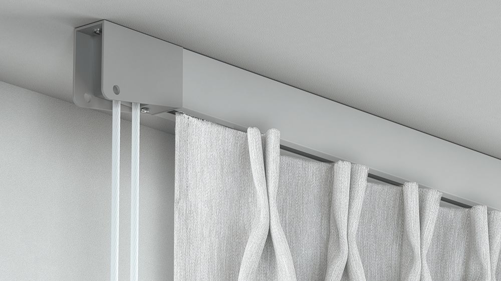 Seilzug Schiene zur Deckenmontage 1-läufig – mit Vorhang in Aluminium