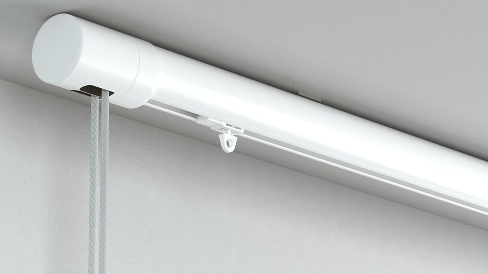 Runde Seilzug Gardinenstange 1-läufig Modell 845 – in Weiß