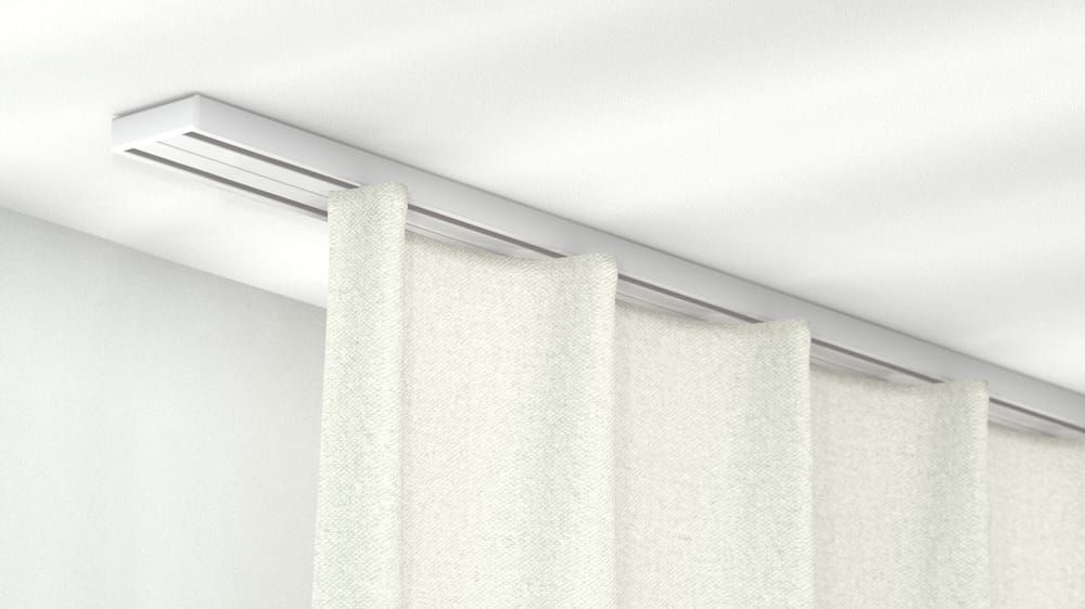 Flache einläufige Gardinenschiene für Verdunkelungsvorhänge – in Weiß