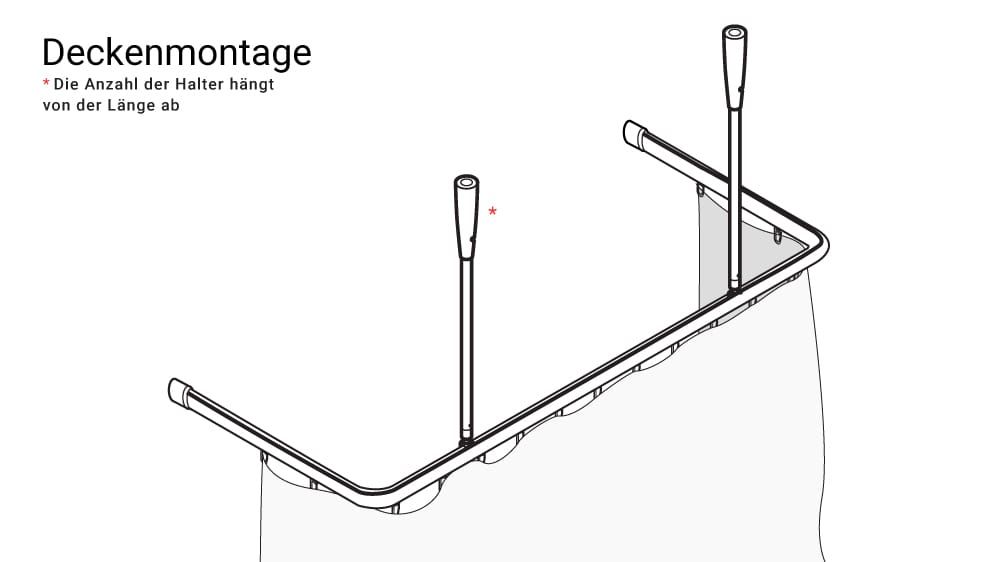 U-Form Duschstangen System mit Innenlauf rund nach Maß