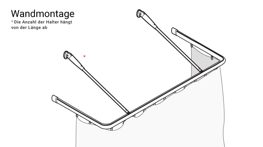 U-Form Duschstangen System mit Innenlauf rund nach Maß