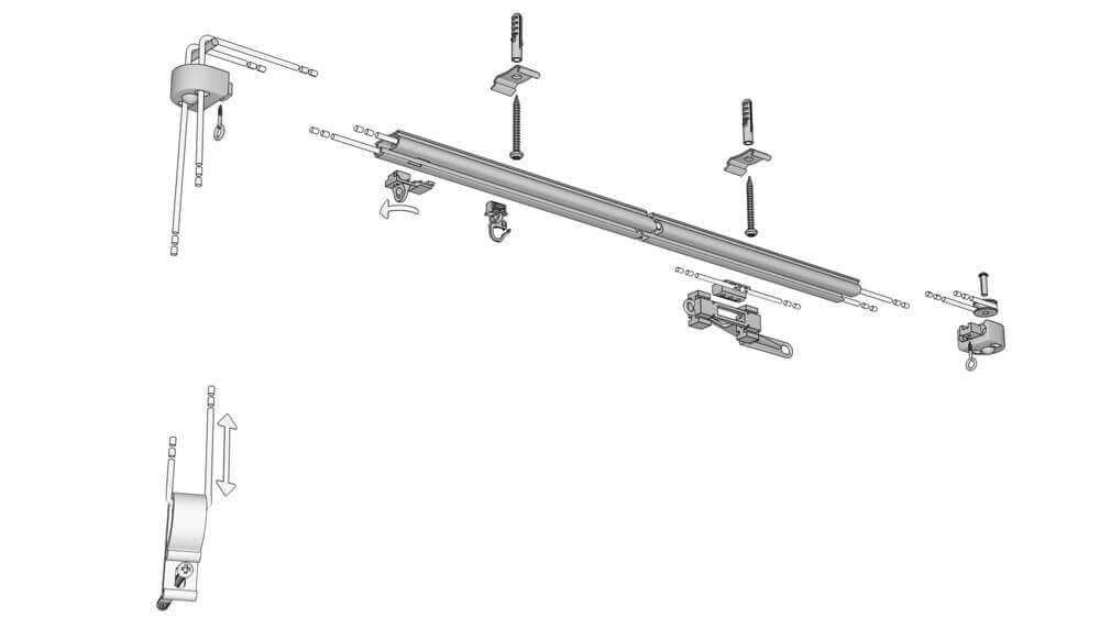 1-läufige Vorhang Schnurzugschiene eckig Modell 505