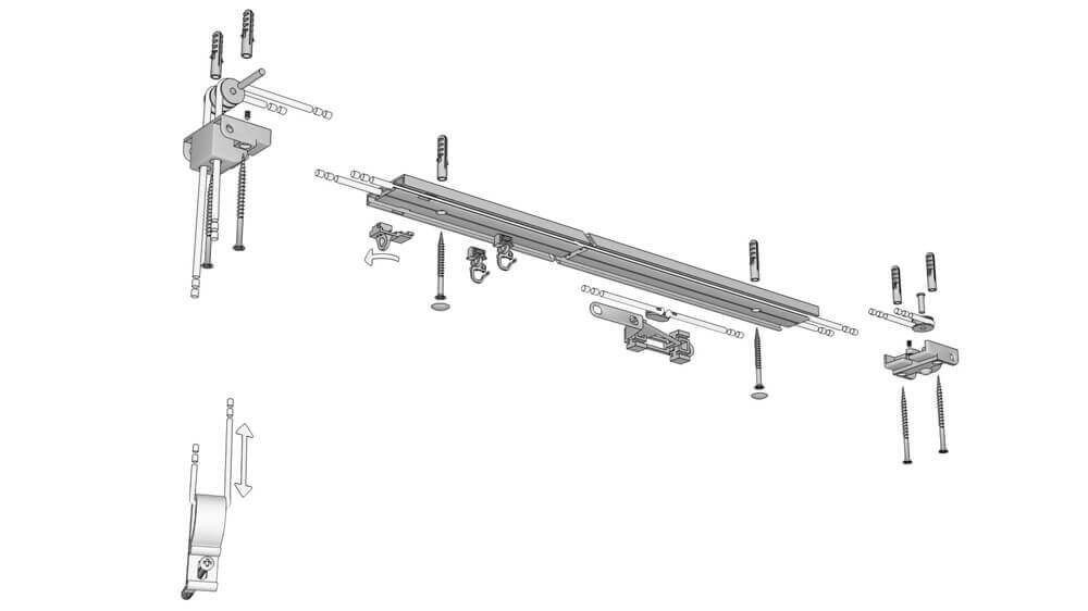1-läufige Gardinenschiene mit Schnurzug eckig &amp; flach