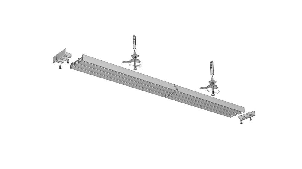 3-läufige Flächenvorhangschiene mit Schleuderzug - Modell 210 – mit Vorhang