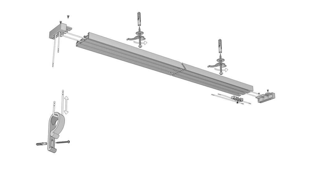 Flächenvorhangschiene mit Schnurzug 4-läufig nach Maß – mit Vorhang