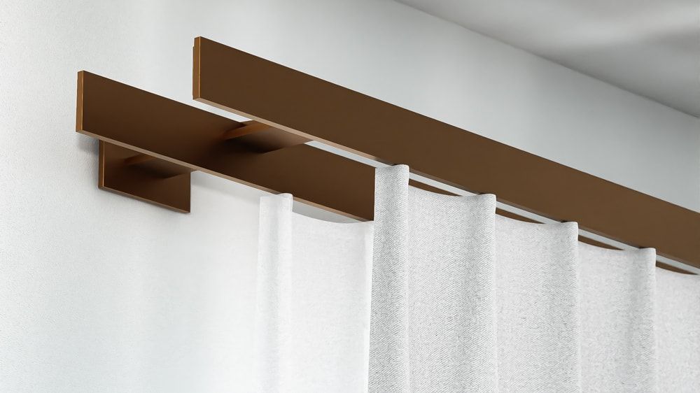 Doppelläufige Vorhangstange für Wave Vorhänge – in Bronze