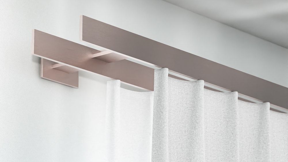 Doppelläufige Vorhangstange für Wave Vorhänge – in Nickel matt