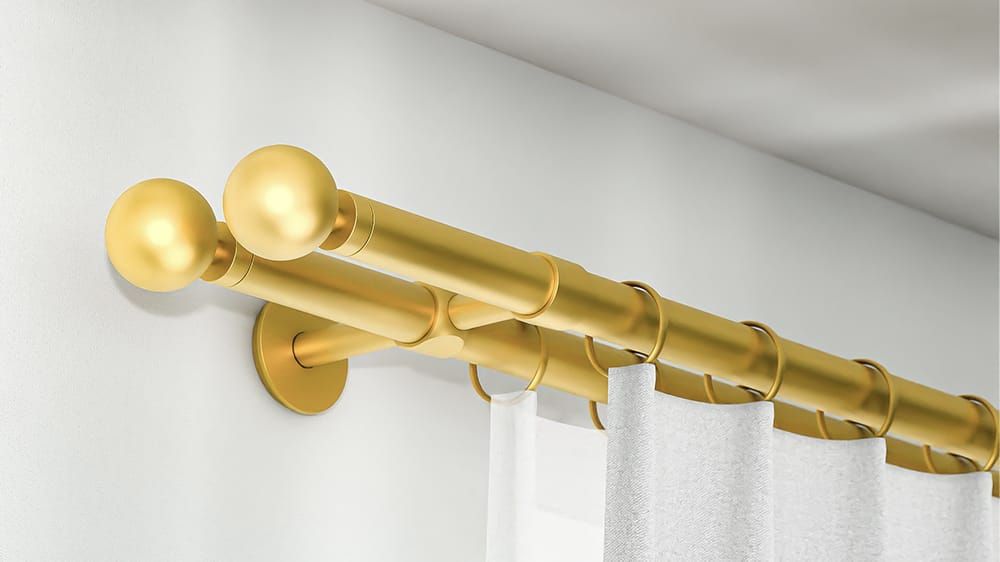 Interstil Golf: 2-Lauf Vorhangstange aus Messing mit Ringen – in Messing