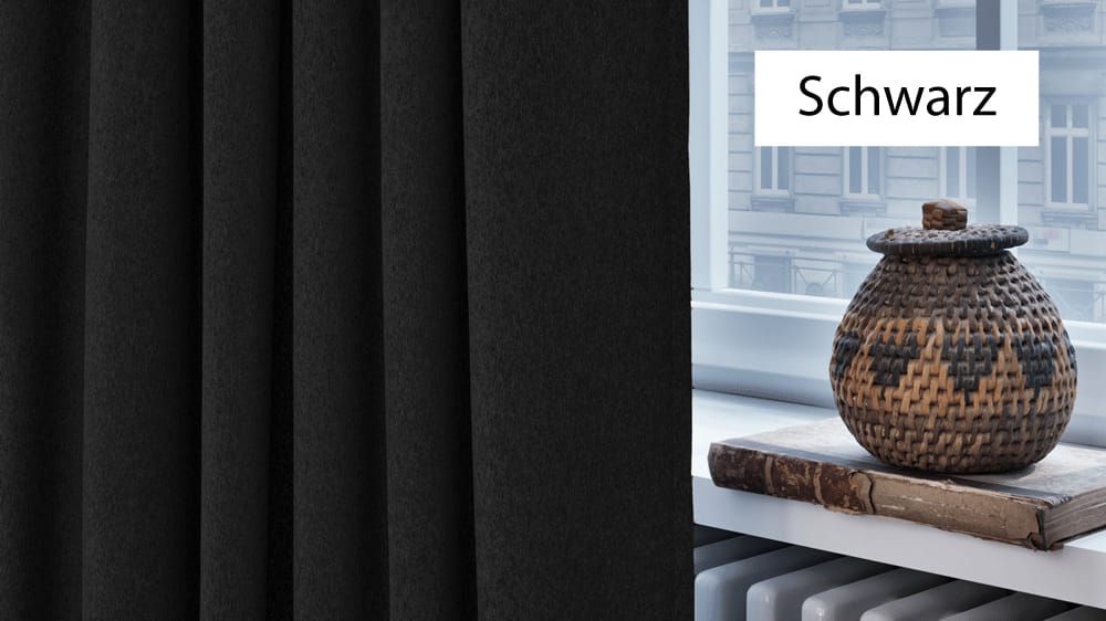 Thermovorhang Filz - Wollvorhang nach Maß – mit Vorhang in Schwarz