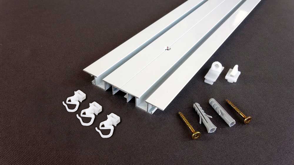 2-läufige Gardinenschiene abgehängte Decke zum Einnuten – Zubehör in Weiß