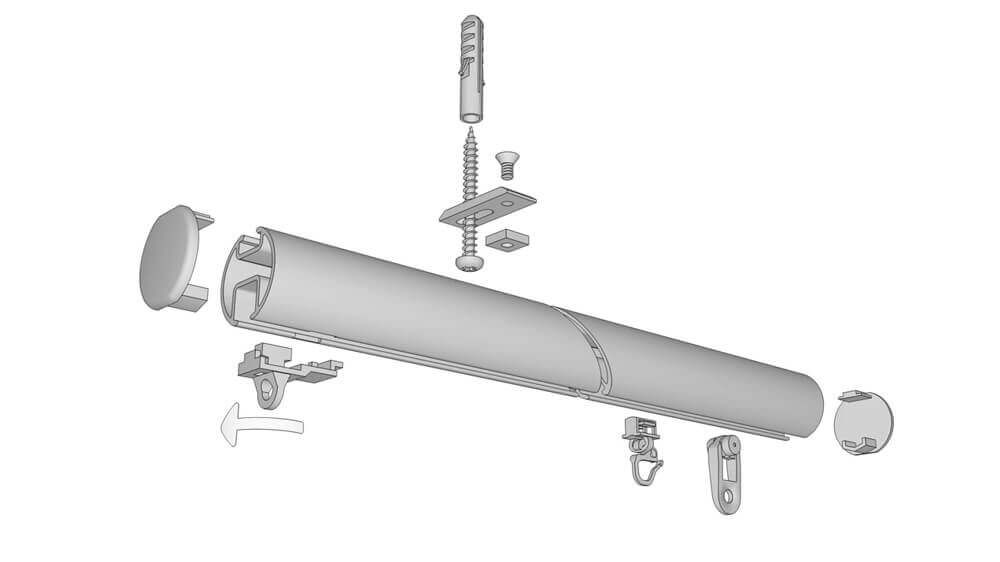 Vorhangschiene rund 1-läufig zur Deckenmontage – Montageanleitung