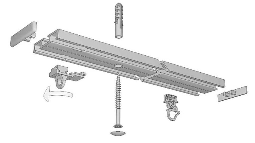 Flachschleuderschiene für Verdunkelungsvorhänge Modell 877 – Montageanleitung