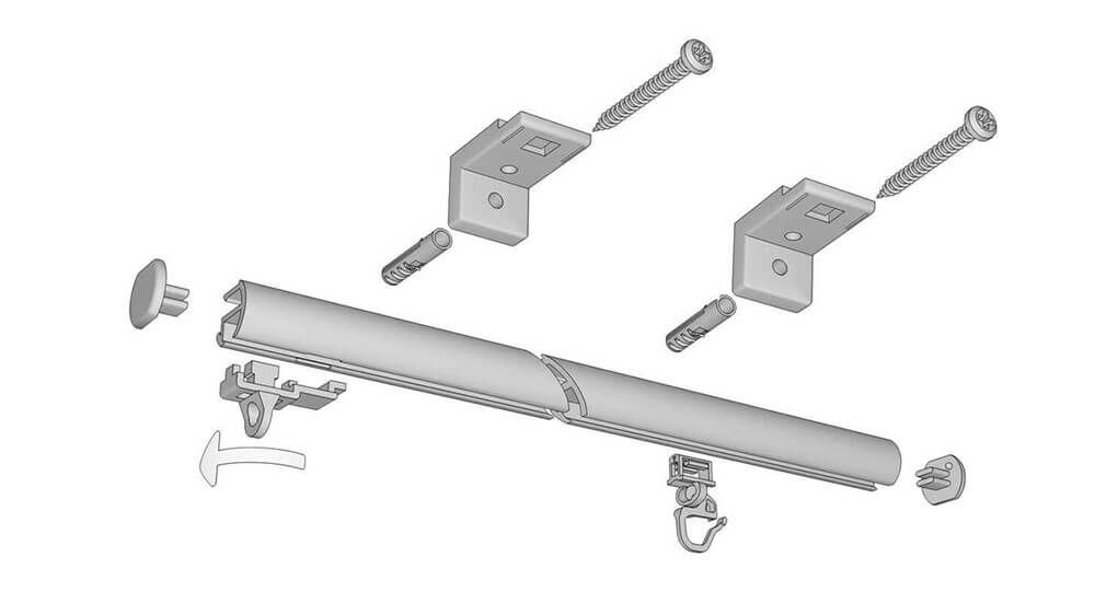 Schmale Vorhangschiene rund für die Montage an der Wand – Montageanleitung