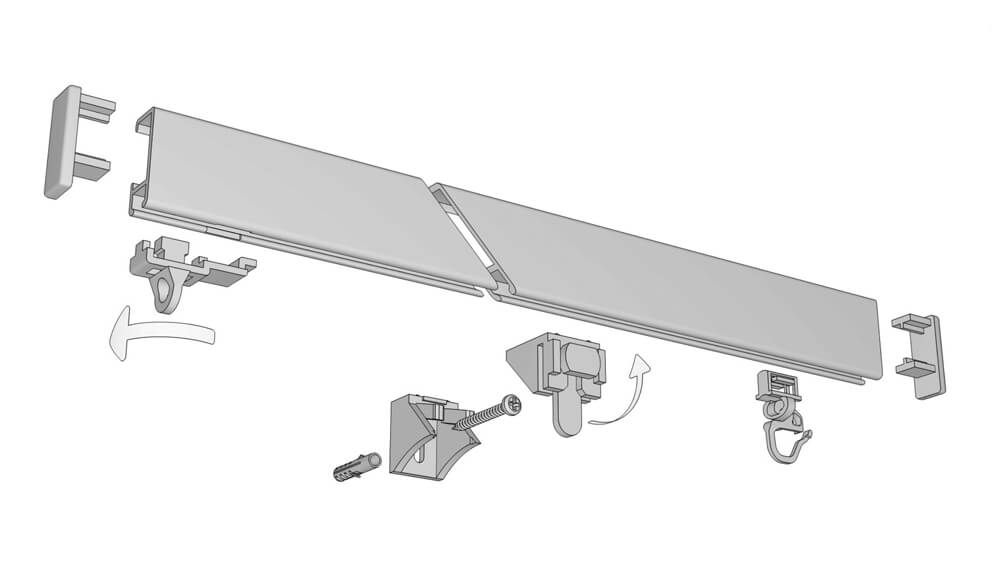 Hochschiene für Gardinen zur Wandmontage Modell 550 – Montageanleitung