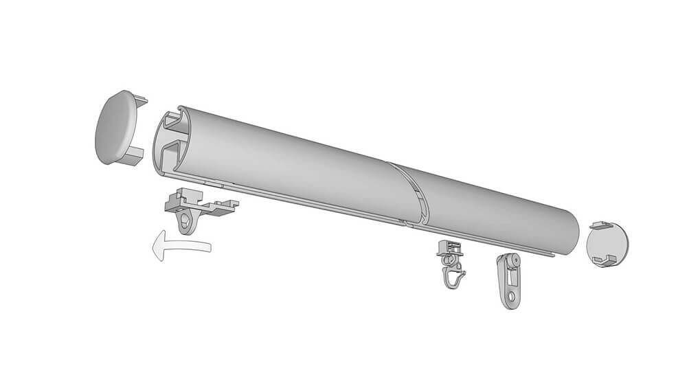 Modell 865: 2-läufige Rundrohrschiene zur Wandmontage – Montageanleitung