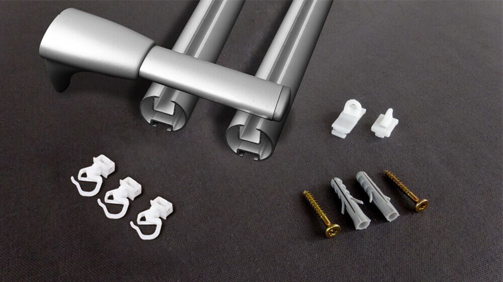 Modell 865: 2-läufige Rundrohrschiene zur Wandmontage – Zubehör in Aluminium