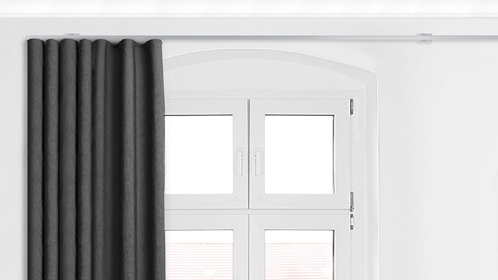 Interstil Compact 1 Vorhangstange für Ihren Vorhang – mit Vorhang in Edelstahl