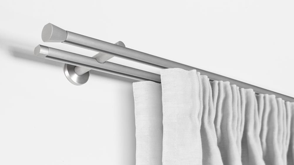 Interstil Diplom 2-läufig preiswert kaufen - Runde Vorhangstange – mit Vorhang in Aluminium