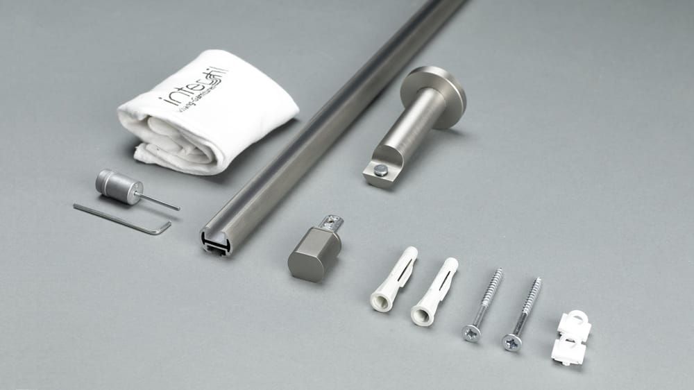 Interstil Duett Gardinenstange zur Wandmontage nach Maß – Zubehör in Nickel matt
