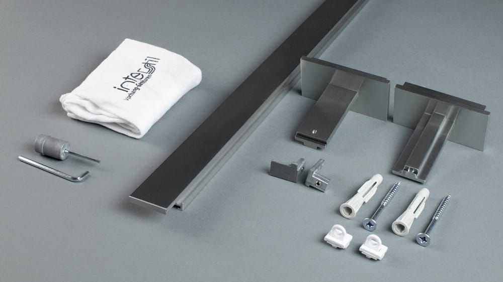 Interstil Index 1- Vorhangschiene mit Flachprofil nach Maß – Zubehör in Edelstahl