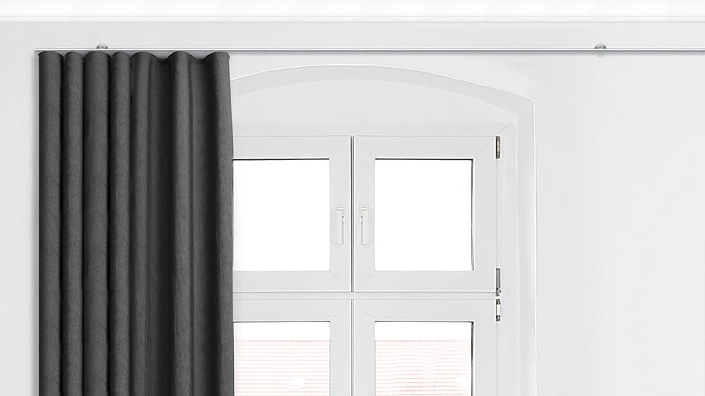 Gardinenstange zur Wandmontage Interstil Metro auf Maß – mit Vorhang in Edelstahl