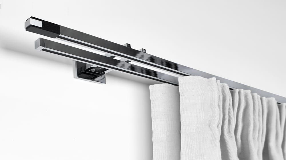Interstil Phantom 3 - 2 läufige Vorhangstange zur Wandmontage – mit Vorhang in Chrom