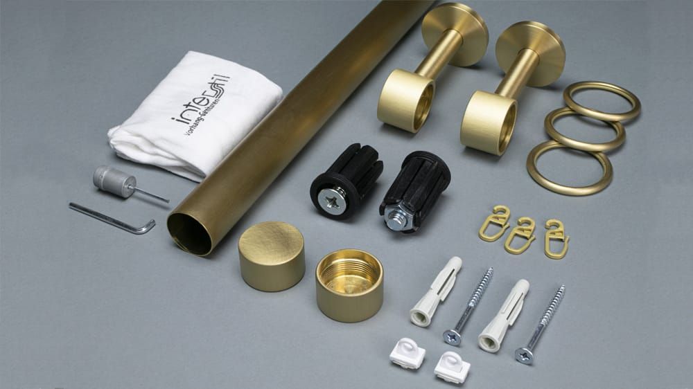 Interstil Turnier zur Wandmontage - Gardinenstange mit Ringen – Zubehör in Messing
